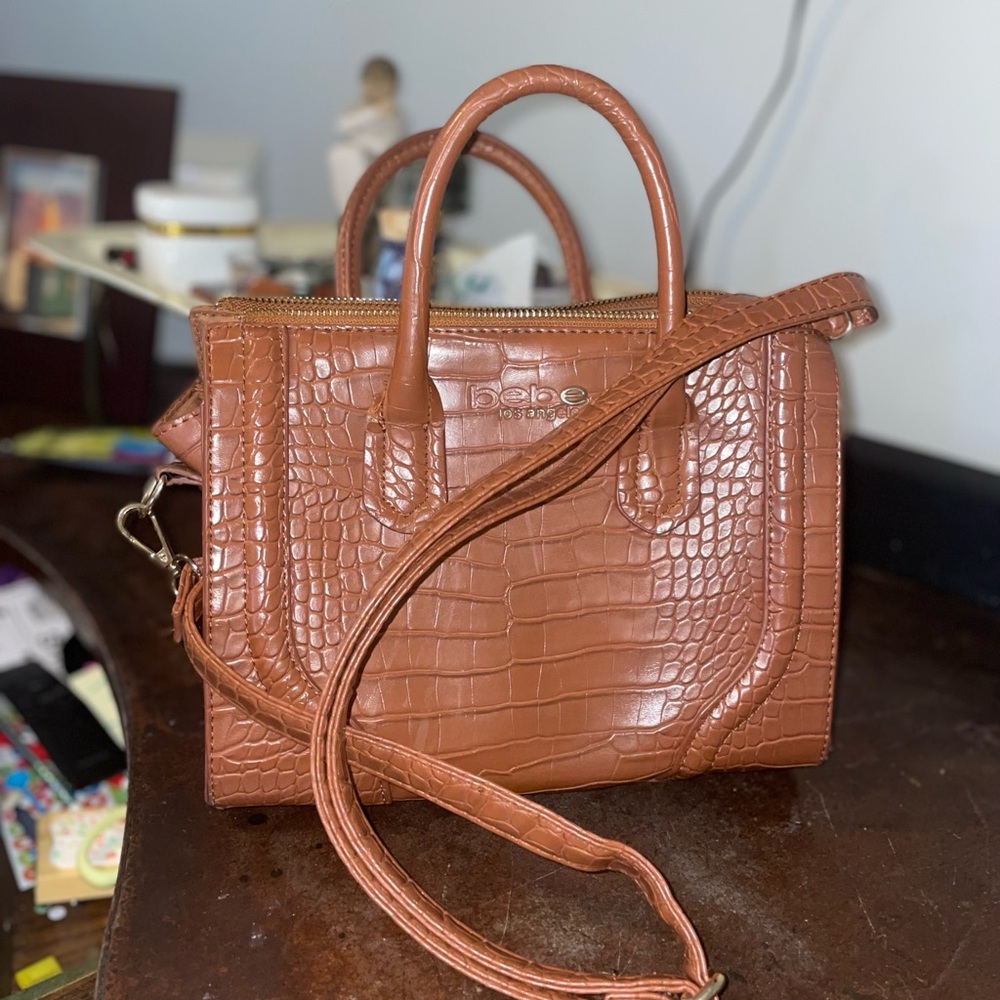 Y2K Bebe Brown Croc-Embossed Handbag with Shoulder strap